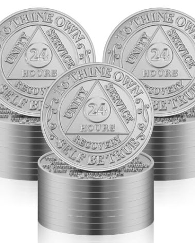 Landical 30 Pcs Recovery 24 Hours AA Chips and Medallions Bulk Sobriety Chips AA Tokens Alcoholics Anonymous Medallion Gifts Aluminum Commemorative Coins
