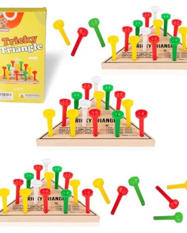 3 Pack - Wooden Triangle Peg Board Game - Retro Mini Travel Game