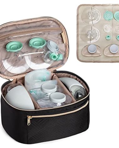 Fasrom Wearable Breast Pump Bag Compatible with Momcozy, Medela and Elvie Hands Free Pumps, Portable Carrying Case with Waterproof Mat for Working Moms Travel, Black (Bag Only, Patent Design)