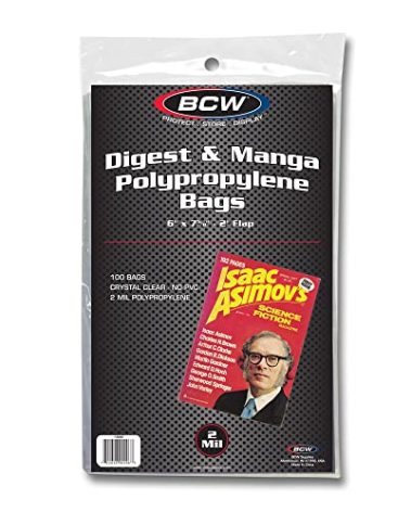 BCW Digest & Manga Polypropylene Bags – 100 Pack | Clear Acid-Free Manga Protector Sleeves | Archival-Safe Book Storage Bags for Manga, Digest Books & Small Magazines