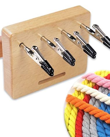 Fringe Twister for Quickly Twisting, 4 Clips Wood Cord Maker Tool, Yarn Fringe Twister for Weaving, Tassel/Rope Making Machine