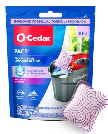 O-Cedar PACS Hard Floor Cleaner, Lavender Scent 10 Count (1-Pack) | Made with Naturally-Derived Ingredients | Safe to Use on All Hard Floors | Perfect for Mop Buckets