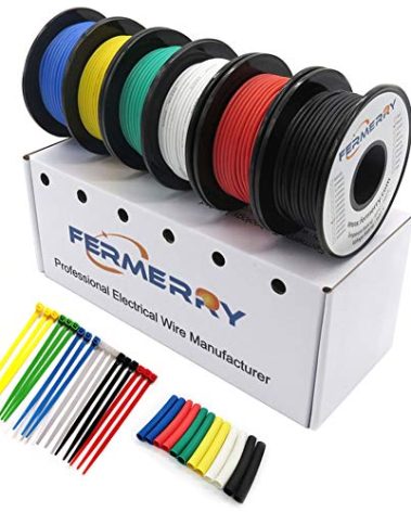 Fermerry 14 AWG Stranded Wire Spool 5ft Each 6 Colors Flexible 14 Gauge Silicone Hook up Wire Kit Electrical Tinned Copper Wire