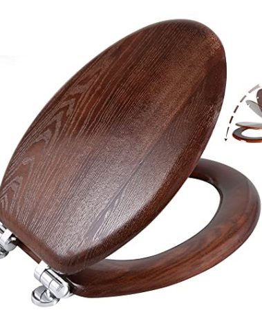 Angel Shield Elongated Wood Toilet Seat with Quiet Close,Easy Clean,Quick-Release Hinges(Elongated,Dark Walnut)