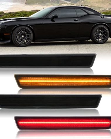 R&F Auto 4PCS LED Amber Red Side Marker Lights for Challenger 2015-2023, Smoked Lens, Replace OEM#: 68195788AB, 68195797AB