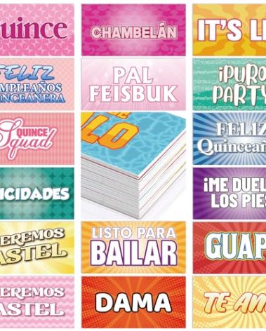 24 Designs Spanish Quinceanera Photo Booth Props 15th Birthday Parties Decorations Double Sided 11x5.5 Inch Mis Quince Anos DIY Water Proof Selfie Signs PVC Printing Photo Props for Party Supplies