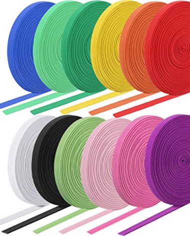 WILLBOND 12 Rolls Colorful Elastic Band Folding Elastic Cord Heavy Duty Stretch Band Knitted Flat Band for Sewing Crafts DIY Comforter Cuffs(1/4 Inch X 4.4 Yard,Bright Colors)