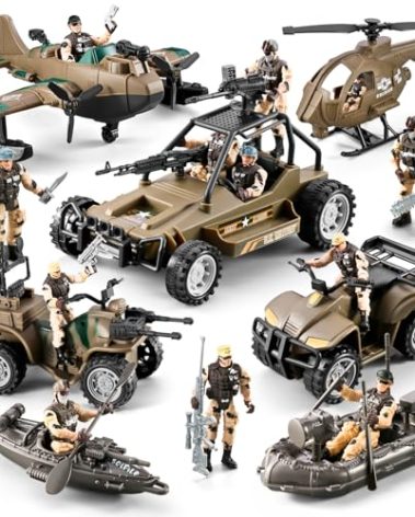 78-in-1 Army Men Toys Sets with Realistic Military Truck/Helicopter/Kayak Boat/Motorcycle/Army Men Action Figures/Weapon Gears, Army Toys Gift for Boys Kids 4-7 6-8 8-14 Fun Birthday Party Favors