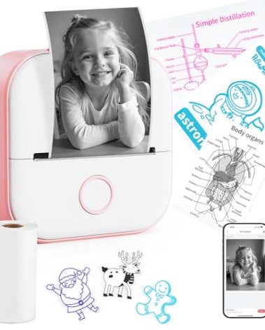 Memoking Instant Print for Kids - T02 Mini Printer, Thermarote Sticker Maker, Instant Phone Photo Printer for Study, Fun, Stickers, Labels, Flashcards,DIY, Gift, Pink