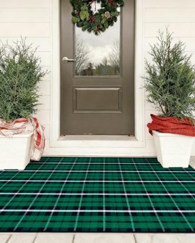 KIMODE Christmas Doormat Outdoor 3x5, Black and Green Buffalo Plaid Checkered Outdoor Rug, Washable Farmhouse Cotton Woven Door Mat Outside Entrance for Front Porch Entryway Patio Decor