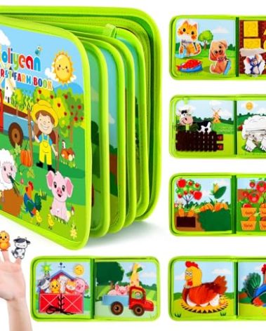 GOLIYEAN Montessori Busy Book for Toddlers 1-3, Busy Board Montessori Toys for 1-2 Year Old Boy Girl Birthday Gift, Educational Learning Sensory Activity Books, Quiet Book Travel Toys for Airplane Car