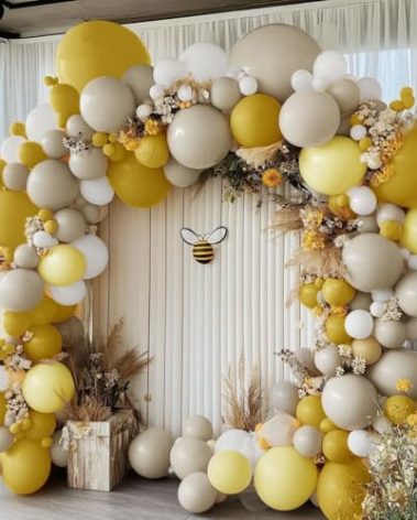 Mustard Yellow Balloon Garland Kit - Double Stuffed Sand White Yellow Pastel Balloon Arch for Birthday, Baby Shower, Gender Reveal, Boho Bee Party Decoration