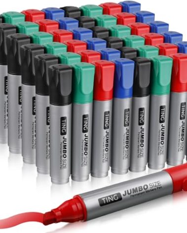 Cholemy 48 Pieces Jumbo Permanent Markers Bulk Huge Poster Markers Large Permanent Pen Chisel Tip King Assorted Color pen Set Ideal for Plastic, Wood, Metal, Rock and Glass