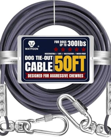 Tie Out Cable for Dogs Up to 300lbs,50ft Extra Strong 1000lbs Break Strength Tie-Out Tether Trolley Training Lead,Dog Run Cable for Yard Garden Park Camping Outside (Grey, 300lbs 50ft)