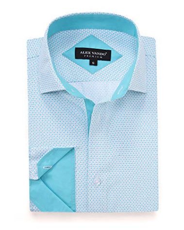 Alex Vando Mens Printed Dress Shirts Long Sleeve Regular Fit Button Down Shirt,Turquoise1670,S