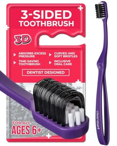 edel+white CleanCurl 3D Toothbrush - 3-Sided Toothbrush Ideal for Adults, Kids, Special Needs, Elderly - Soft Bristle Perfectly Cleans Teeth, Implants & Gum Line