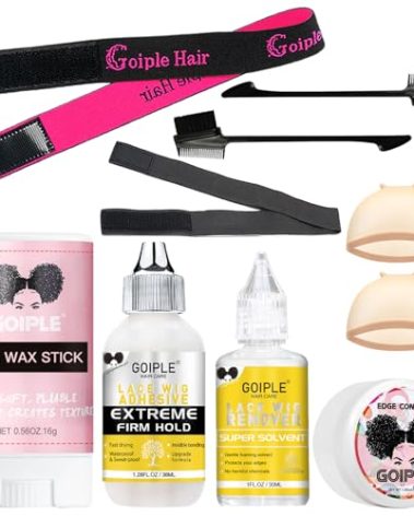 Wig Glue 1.28OZ, Waterproof Lace Front Adhsive for Wigs with Tools and Hair Wax Stick (Lace Adhesive/Wig Glue Remover/Wax Stick/Edge Control Wax/Elastic Band/Hair Dual Drush/Wigs Caps)