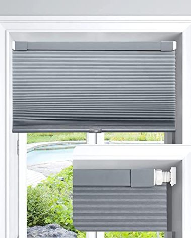 LazBlinds Cordless Cellular Shades, No Tools No Drill Light Filtering Honeycomb Shades Pleated Blinds for Windows, 43'' W x 64'' H, Dark Grey