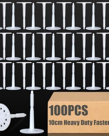 Wonderjune 100 Pcs 10 cm Heavy Duty Plastic Insulation Masonry Fasteners, Durable Anchors Fasteners for Fixing and Fastening Rigid Foam Insulation Board Panels