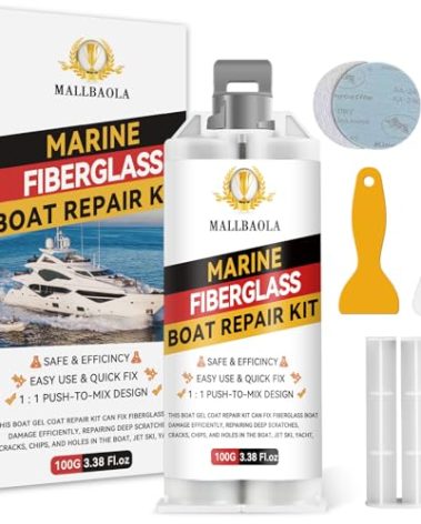 Marine Fiberglass Repair Kit for Boats, Gel Coat Repair Kit for Boats, Epoxy Filler for Fiberglass Boats Fix Holes, Chips and Deep Cracks, Gelcoat repair kit for Fiberglass, Acrylic, Porcelain(White)