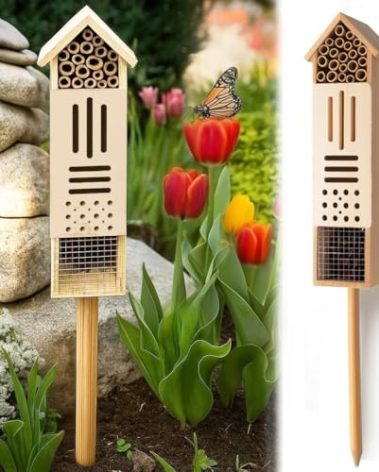 Wooden Insect House, Insect Hotel for Bugs, Bees, Butterflys, Ladybirds, Natural Beneficial Insect Habitat for Garden and Yard