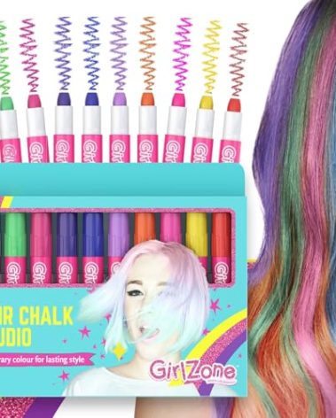 GirlZone Hair Chalks Set, 10-Piece Temporary Hair Chalk For Kids, Easy to Apply and Remove Temporary Hair Color for Kids Dress Up Parties, Role Play, Gift-Ready Vibrant Girls Hair Chalk Set