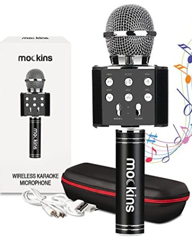 Mockins Black Bluetooth Karaoke Microphone for Kids w/Built in Bluetooth Speaker | Wireless Microphone Karaoke Compatible with iPhone & Android | All-in-One Mic