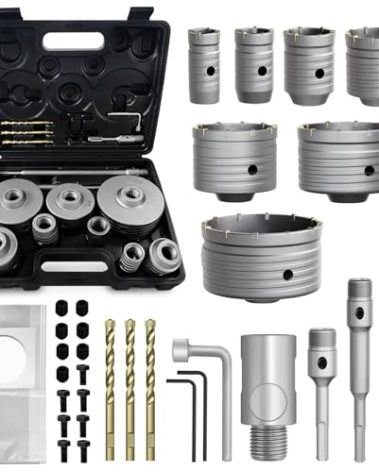 34PCS Concrete Hole Saw Kit,30/40/50/65/80/100/110mm Masonry Hole Saw, with SDS Plus Shank Drill Bit Sets, Masonry Hole Saw Tool Set for Concrete,Brick,Cement,Stone,Wall Drilling.