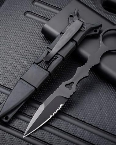 PAVCEING Portable Knife 6.7 Inch 440C Fixed Blade Outdoor Camping Tactics Straight Knife With Kydex Sheath The Knife Comes In Black And White (Black)