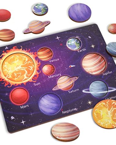 Zeoddler Upgrated Solar System Puzzle for Kids 3-6, Wooden Space Toys, Planets for Kids Preschool Learning Activities, Gift for Boys, Girls