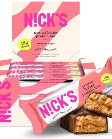 Nick’s Peanut Butter Protein Bars – 12-Count Box | High Protein, Low Calories, Low Carbs, Keto Friendly, No Added Sugar