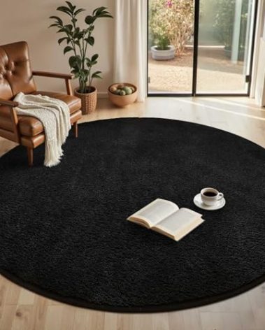 Lascpt Round Rug for Bedroom 4x4, Black Circle Rug for Living Room Super Soft Thicken Memory Foam Circular Rug, Non-Slip Indoor Area Rug for Modern Home Decor, Round Carpet for Nursery Kid's Room