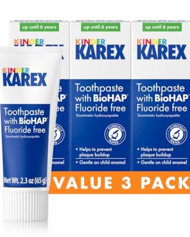 Kinder Karex Hydroxyapatite Kids Toddler Toothpaste I Fluoride Free I Clinically Tested I 2.3 oz (Pack of 3)