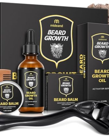 Beard Growth Kit - Beard Kit for Men, Beard Growth Oil (2oz), Beard Balm, Beard Comb, Massager for Spot/Patchy Beard - Christmas, Anniversary, Birthday Gifts for Men, Dad, Husband, Boyfriend