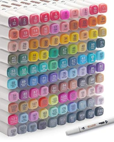 Alcohol Markers 100 Colors Art Markers Professional Art Pen Dual Tips Plus 1 Blender Permanent Ink for Painting, Coloring and Drawing