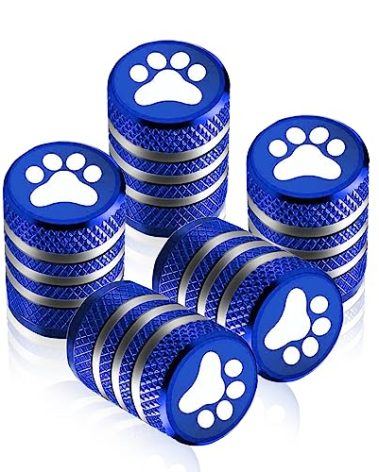 GKmow Pack-5 Tire Valve Stem Cap Cover, Dog Paw Tire Caps Leak-Proof Corrosion Resistant Alloy for Car Motorcycle (Blue)
