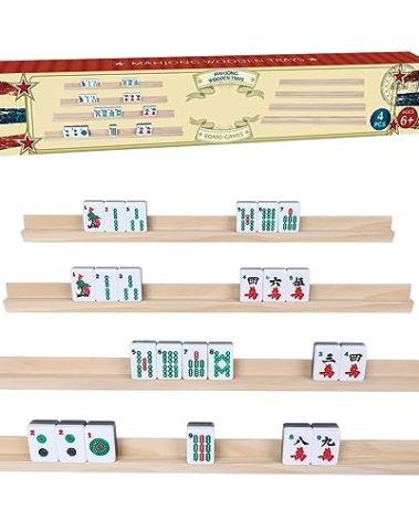 GOTHINK Wooden Mahjong Tiles Trays/Racks/Holders Set of 4, Upgrade Your Mahjong Game, Racks for Mahjong, Mexican Train, Dominoes, and More (Racks Only)