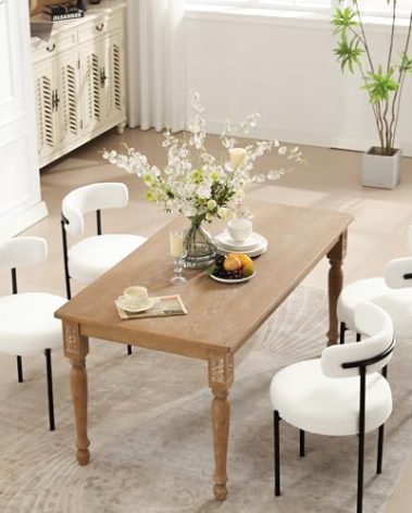 jonpony Dining Chairs Set of 4, White Boucle Dining Chair with Curved Backrest, Round Thicken Upholstered Dining Chairs for Kitchen & Dining Room, Mid Century Modern Kitchen Chairs Sturdy and Comfy