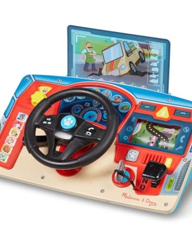 Melissa & Doug PAW Patrol Rescue Mission Wooden Dashboard – Interactive Steering Wheel Toy for Pretend Play Driving, with Lights & Sounds, PAW Patrol Toddler Toys for Kids Ages 3+