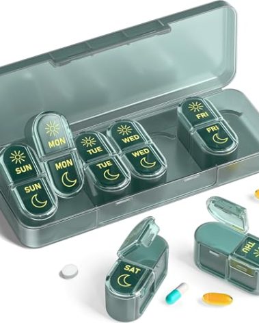 𝐏𝐢𝐥𝐥 𝐎𝐫𝐠𝐚𝐧𝐢𝐳𝐞𝐫 𝟐 𝐓𝐢𝐦𝐞𝐬 𝐚 𝐃𝐚𝐲, Am & Pm Pill Organizer 7 Days, Meicine Pill Organinzer, Pill Box 7 Day, Weekly Pill Organizer for Travel, Vitamins, Fish Oils, Supplements