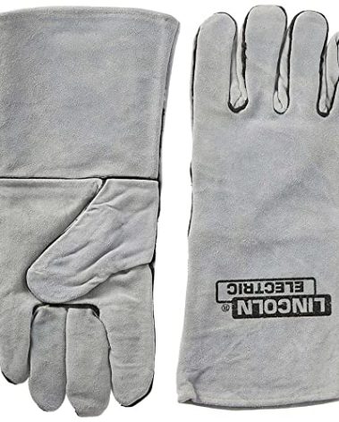 Lincoln Electric Leather Welding Gloves KH641, Premium Hand Protection from Welder and Cutting Torch Heat, Commercial Quality, Cotton Lined, Gauntlet Cuff, Unisex, Grey, One Size