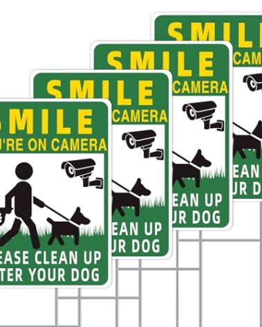 GXGGUS Clean UP After Your Dog Signs, 4-Pack 13"x10" Double-Sided H-Stake Metal Stakes Dog Poop Signs for Lawn, Pick Up After Your Dog Sign