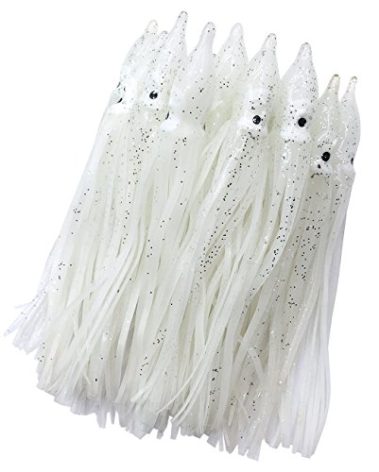 Cheerouters Hoochie Octopus Skirts Trolling Lures Fishing Tackle Soft Plastic Lures Luminous Squid Skirts Saltwater/Bait Lures1.9 '' - 8 ''(22PK) (1.9in/22Pack, White/Luminous)