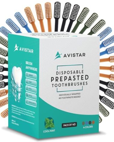 Avistar 40 Prepasted Disposable Toothbrushes Individually Wrapped - Single Use Pre Pasted Disposable Toothbrushes with Toothpaste Built in - Waterless Toothbrush for Travel, Guests, Hotel, & Camping