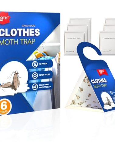 【𝐇𝐢𝐠𝐡𝐥𝐲 𝐄𝐟𝐟𝐞𝐜𝐭𝐢𝐯𝐞】 Clothes Moth Traps with Extra Strength Pheromone Attractant -NonToxic Sticky Glue for Closet and Carpets Bearing Webbing Moths, 6 Pack