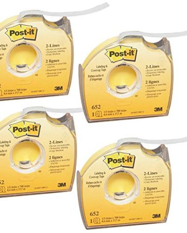 Post-it 652 Labeling & Cover-Up Tape, Non-Refillable, 1/3" x 700" Roll (4)