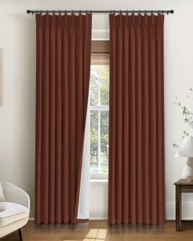 INOVADAY Pinch Pleated Curtains, 100% Light Blocking Linen Pinch Pleat Blackout Curtains for Bedroom, Thermal Insulated Blackout Drapes 2 Panels Set for Living Room - Terracotta, W40 x L120