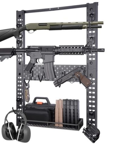 Adoreal Modularity Gun Wall Mount, Hold Up 120LBS Gun Rack for Wall with 10 Mounting J-Hooks, Rifle Shotgun Rack with Additional Storage, 31.8" x 22" Tactical Gear Wall Mount, Functional Gun Racks