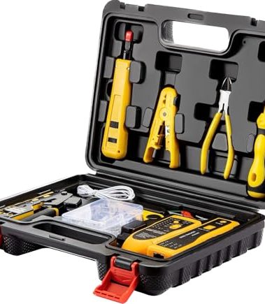 Dasxskj Pass Through RJ45 Crimp Tool Kit, Network Tool Kit, Ethernet Crimper Cat6 Cat5e Cat5 Crimping Tool with Wire Tracker, 110/88 Punchdown Tool, Cat6 Pass Through Connectors, Wire Stripper