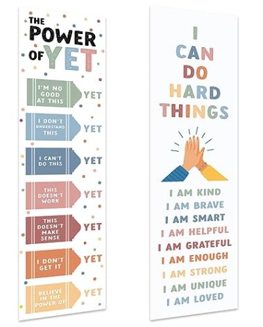 Andaz Press 13"x48" Large I Can Do Hard Things Growth Mindset Classroom Banner Poster Sign for Teachers Bulletin Board Door Wall Decor Boho Rainbow Decorations for Elementary Middle School, 2-Pack